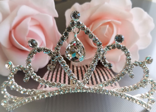 Rhinestone Crown Hairpiece Hair Comb Headpiece in Silver - Cake Toppers Boutique