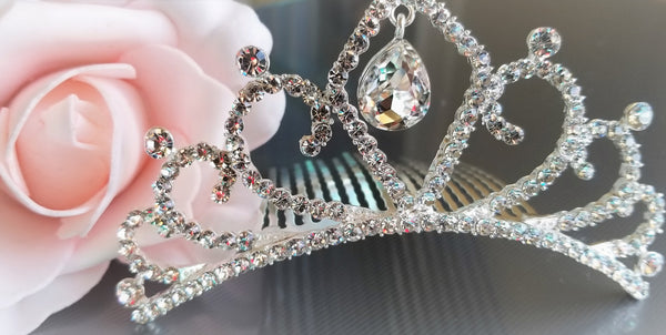 Rhinestone Crown Hairpiece Hair Comb Headpiece in Silver - Cake Toppers Boutique