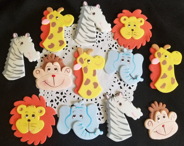 Jungle Safari Animal Faces Cupcake Toppers Zoo Animals Birthday and Baby Shower Decorations 12pcs - Cake Toppers Boutique