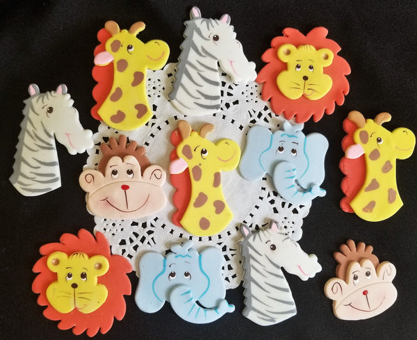 Jungle Safari Animal Faces Cupcake Toppers Zoo Animals Birthday and Baby Shower Decorations 12pcs - Cake Toppers Boutique