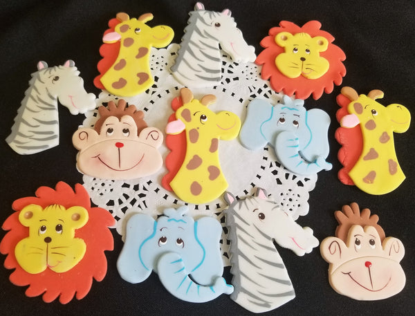 Jungle Safari Animal Faces Cupcake Toppers Zoo Animals Birthday and Baby Shower Decorations 12pcs - Cake Toppers Boutique