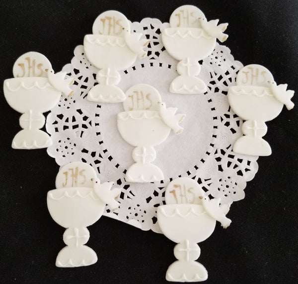 Communion Cupcake Topper Communion Chalice Figurines White and Gold Chalice Favors 12pcs - Cake Toppers Boutique