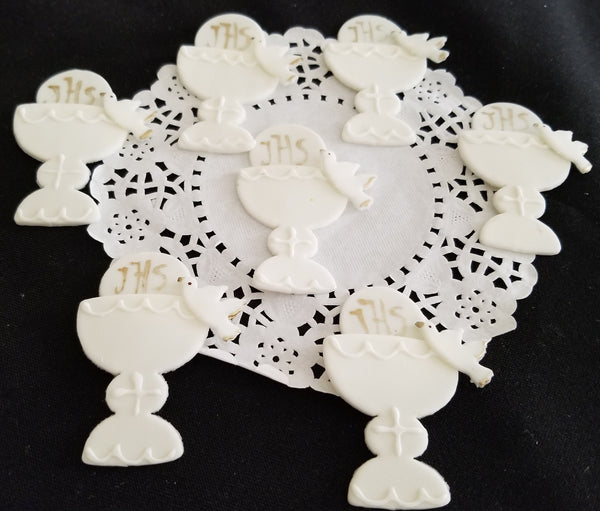 Communion Cupcake Topper Communion Chalice Figurines White and Gold Chalice Favors 12pcs - Cake Toppers Boutique