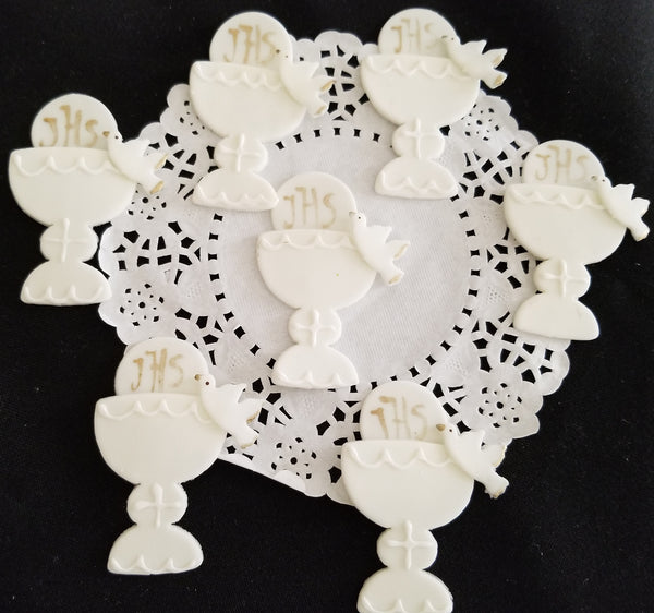 Communion Cupcake Topper Communion Chalice Figurines White and Gold Chalice Favors 12pcs - Cake Toppers Boutique