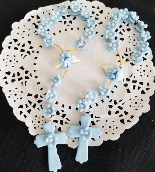 First Communion Favors, Baptism Decorations, Girls Baptism Keepsake Blue Mini Rosaries for Boys 12pcs - Cake Toppers Boutique