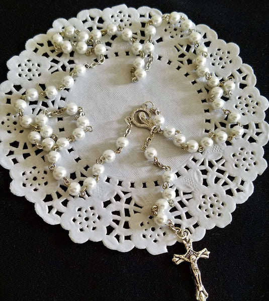 First Communion Silver Rosary Holly Communion Keepsake Baptism Rosary Favors - Cake Toppers Boutique