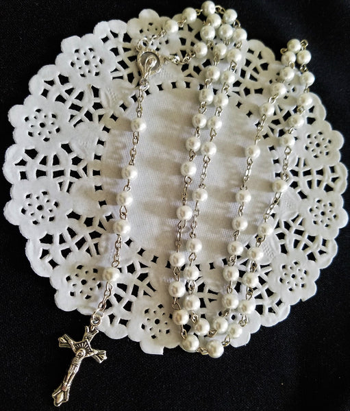 First Communion Silver Rosary Holly Communion Keepsake Baptism Rosary Favors - Cake Toppers Boutique