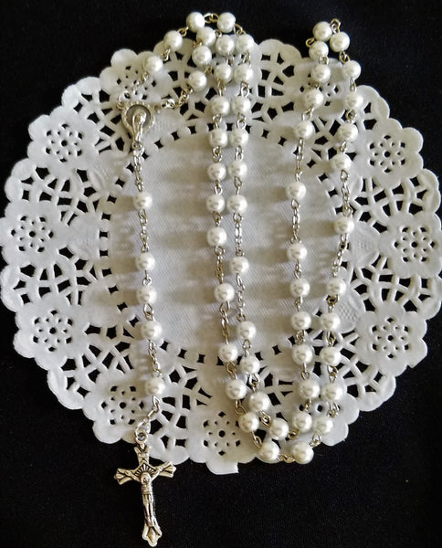 First Communion Silver Rosary Holly Communion Keepsake Baptism Rosary Favors - Cake Toppers Boutique