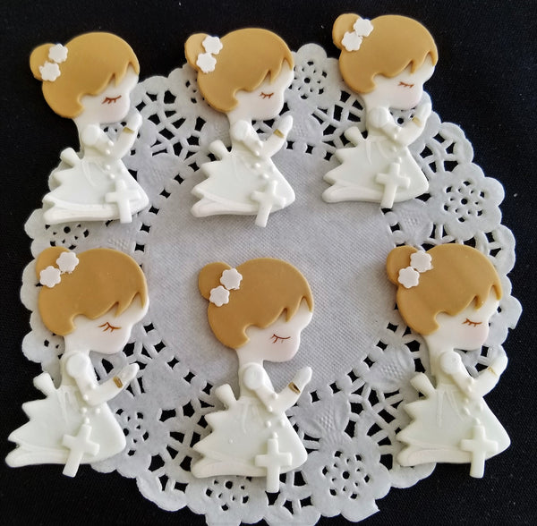 Baptism Cupcake Topper, Communion Child with Rosary, Baptism Cake Topper 12pcs - Cake Toppers Boutique