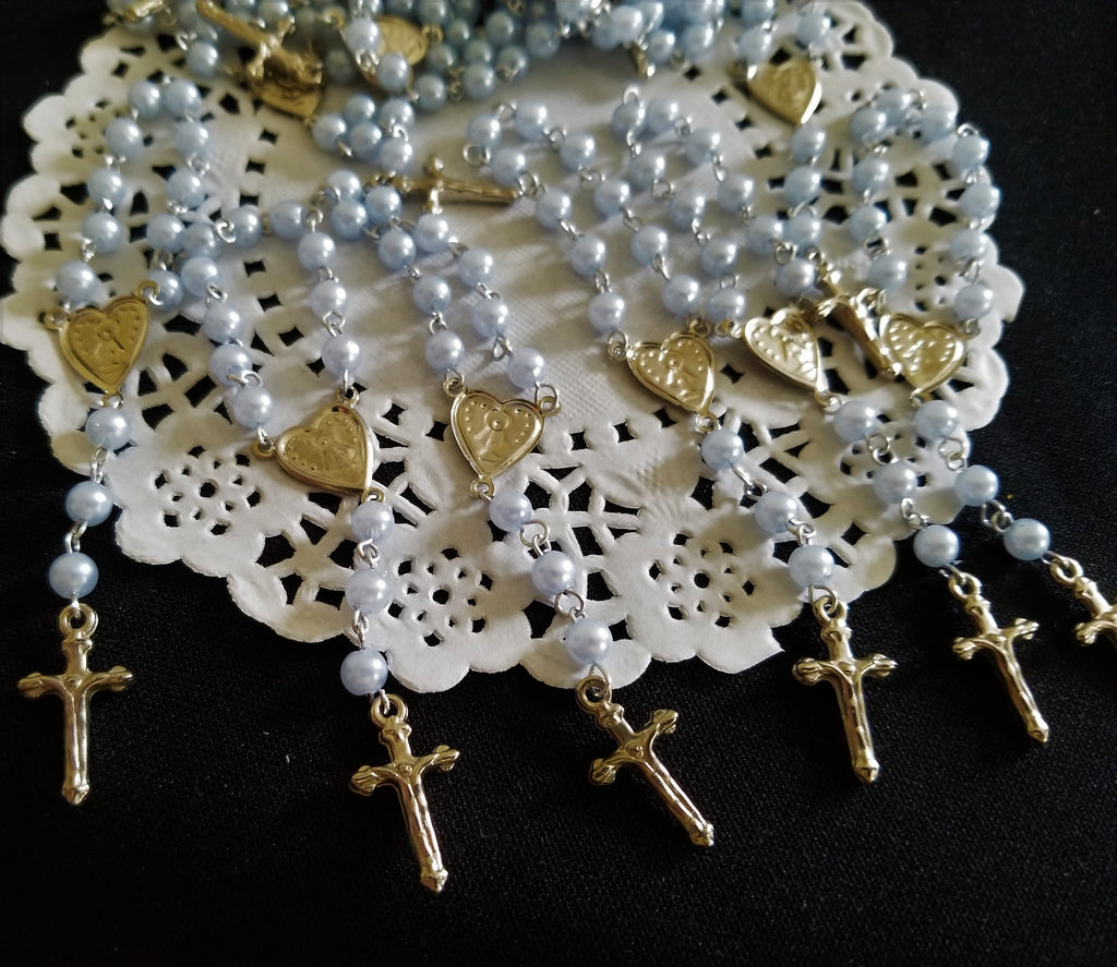 Pearl Rosary Favors in White, Pink or Blue for Baptism and First Commu – C  T B