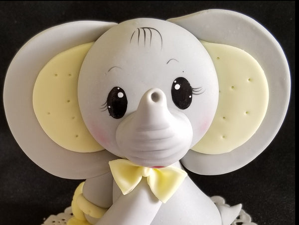 Elephant Cake Topper Gray Elephant with Blue Or Pink Decorations Baby Elephant Cake Topper - Cake Toppers Boutique