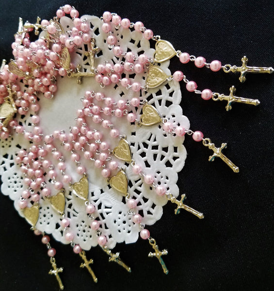 Pearl Rosaries, White Pearl Rosary, Recuerditos de Bautizo 24 pc - Cake Toppers Boutique