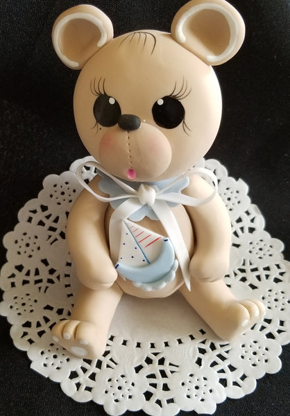 Teddy Bear Cake Topper Baby Shower party and Birthday Decorations with Blue or Pink Details