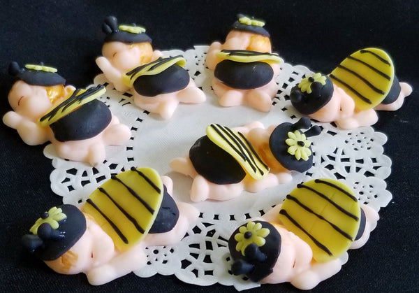 Bumble Bee Cupcake Toppers Baby Bumble Bee Corsage Figurines Baby Shower Decorations 12 Pcs - Cake Toppers Boutique