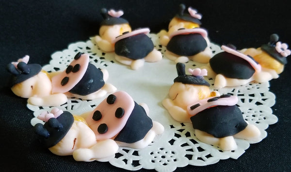 Lady Bug Babies Cupcake Toppers Pink and Black Lady Bug Corsage Figurines Lady Bug Baby Shower - Cake Toppers Boutique
