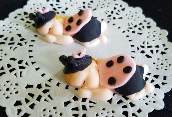 Lady Bug Babies Cupcake Toppers Pink and Black Lady Bug Corsage Figurines Lady Bug Baby Shower - Cake Toppers Boutique