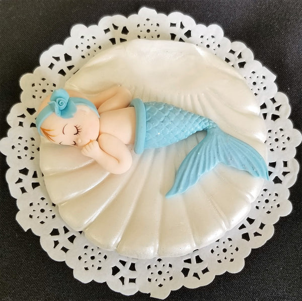 Mermaid Cake Toppers, Baby Shower Mermaid Cake Decorations in Pink, Teal Blue or Lavender - Cake Toppers Boutique
