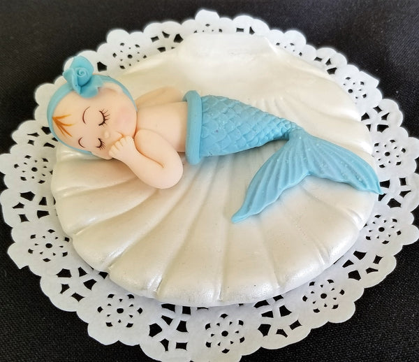 Mermaid Cake Toppers, Baby Shower Mermaid Cake Decorations in Pink, Teal Blue or Lavender - Cake Toppers Boutique