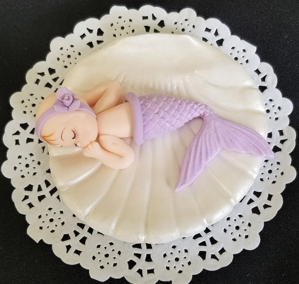 Mermaid Cake Toppers, Baby Shower Mermaid Cake Decorations in Pink, Teal Blue or Lavender - Cake Toppers Boutique