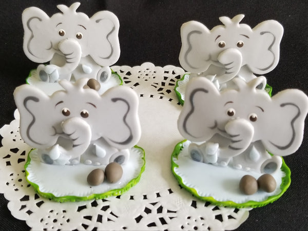 Baby Elephant Favors and Cake Decorations in Gray For Girls and Boys 12pcs - Cake Toppers Boutique