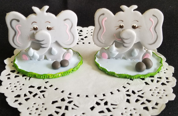 Baby Elephant Favors and Cake Decorations in Gray For Girls and Boys 12pcs - Cake Toppers Boutique