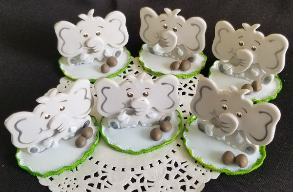 Baby Elephant Favors and Cake Decorations in Gray For Girls and Boys 12pcs - Cake Toppers Boutique