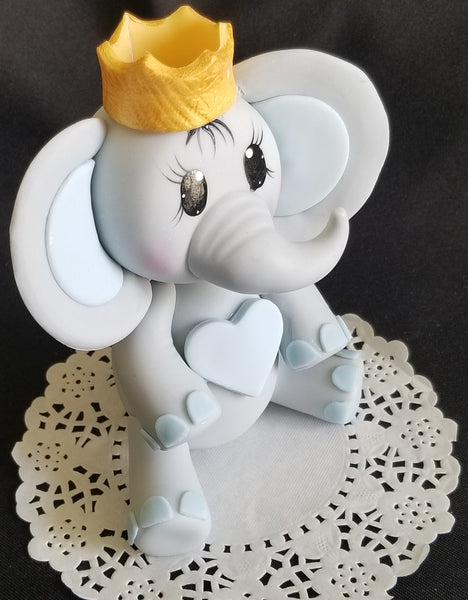 Elephant Cake Topper Elephant in Gray with Pink or Blue and Gold Crown - Cake Toppers Boutique