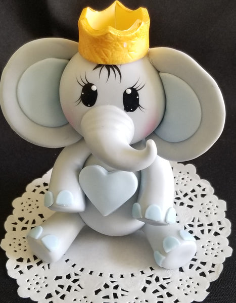 Elephant Cake Topper Elephant in Gray with Pink or Blue and Gold Crown - Cake Toppers Boutique