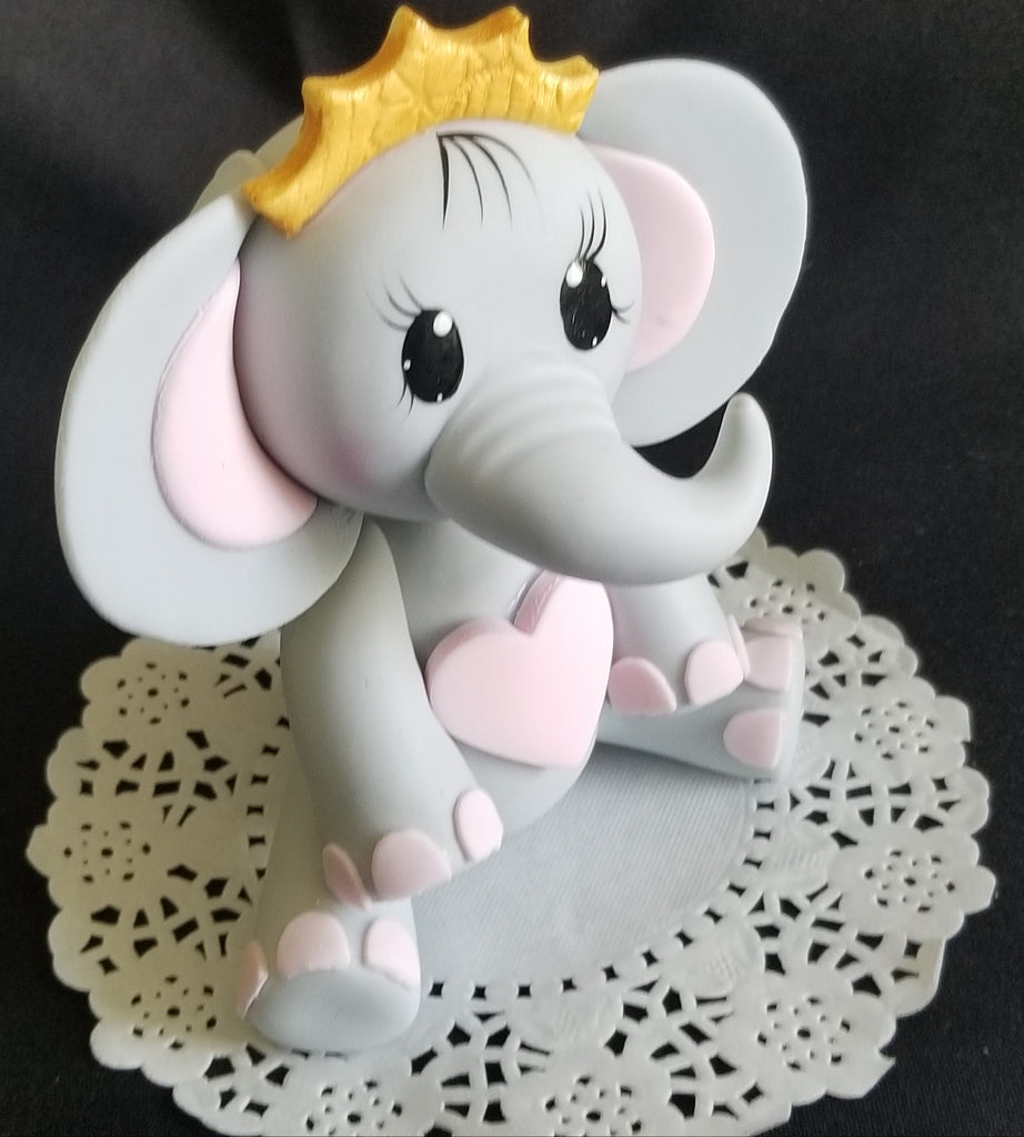 Elephant Cake Topper Elephant in Gray with Pink or Blue and Gold Crown - Cake Toppers Boutique