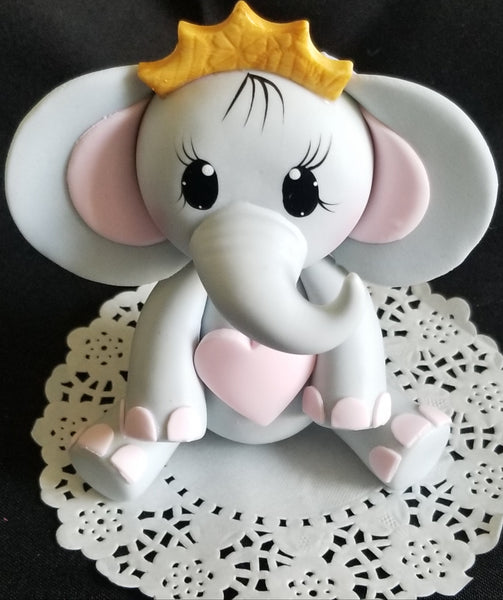 Elephant Cake Topper Elephant in Gray with Pink or Blue and Gold Crown - Cake Toppers Boutique