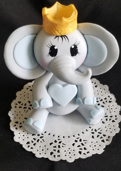 Elephant Cake Topper Baby Shower Elephant in Gray and Pink With Crown - Cake Toppers Boutique