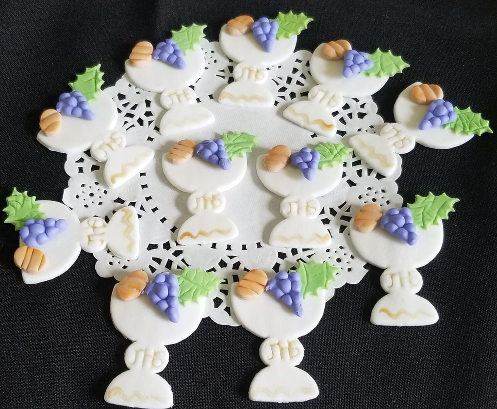 First Communion Cupcake Toppers Communion Chalice Figurines with Grapes Chalice Favors 12pcs - Cake Toppers Boutique
