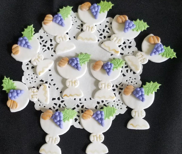 First Communion Cupcake Toppers Communion Chalice Figurines with Grapes Chalice Favors 12pcs - Cake Toppers Boutique