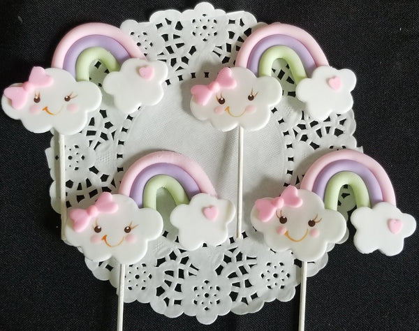Rainbow Cupcake Toppers, Happy Cloud Birthday Party, Girls Birthday Decorations 12pcs - Cake Toppers Boutique