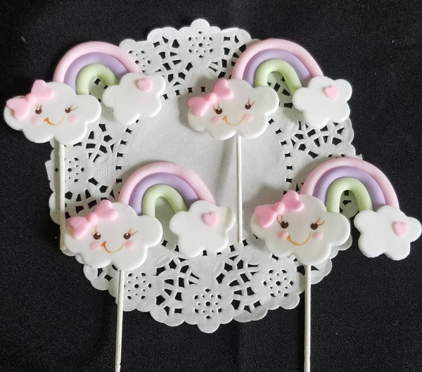 Rainbow Cupcake Toppers, Happy Cloud Birthday Party, Girls Birthday Decorations 12pcs - Cake Toppers Boutique