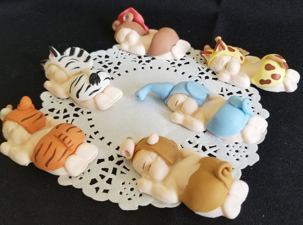 Elephant Giraffe Monkey Zebra Tiger Lion Corsage Babies and Cupcake Topper Baby Animals - Cake Toppers Boutique