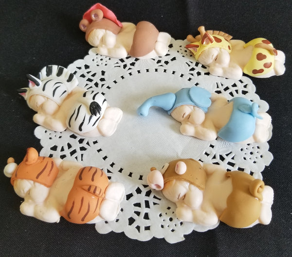 Elephant Giraffe Monkey Zebra Tiger Lion Corsage Babies and Cupcake Topper Baby Animals - Cake Toppers Boutique