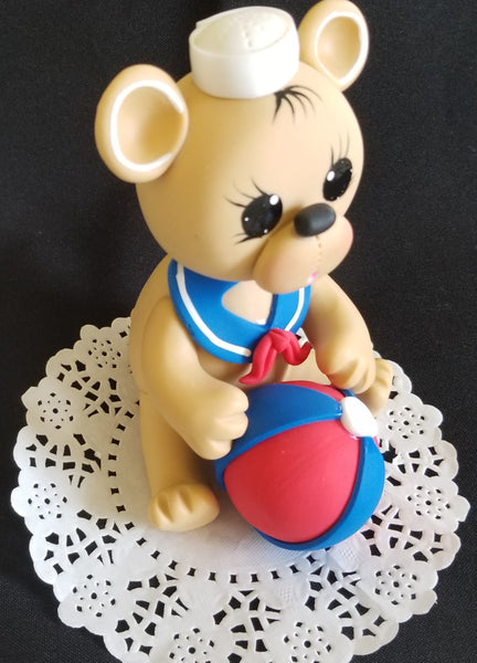 Sailor Teddy Bear Cake Topper Nautical Teddy Bear Baby Bear with Sailor Hat & Sailor Outfit - Cake Toppers Boutique