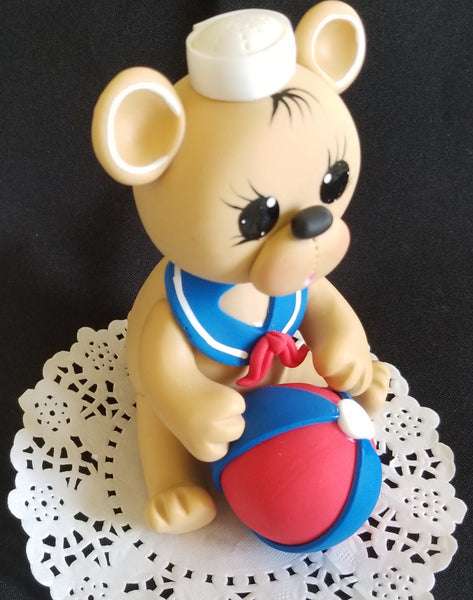 Sailor Teddy Bear Cake Topper Nautical Teddy Bear Baby Bear with Sailor Hat & Sailor Outfit - Cake Toppers Boutique