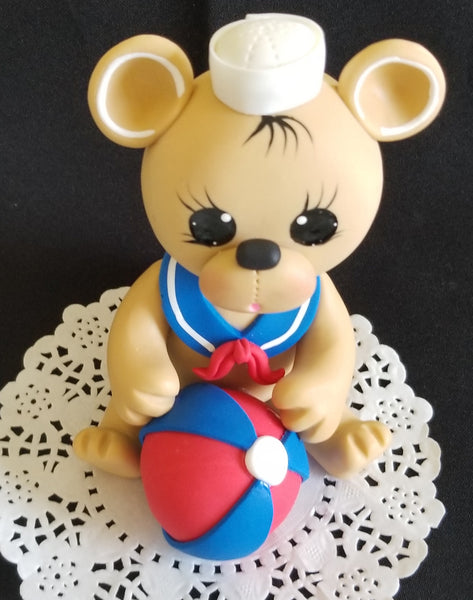 Sailor Teddy Bear Cake Topper Nautical Teddy Bear Baby Bear with Sailor Hat & Sailor Outfit - Cake Toppers Boutique