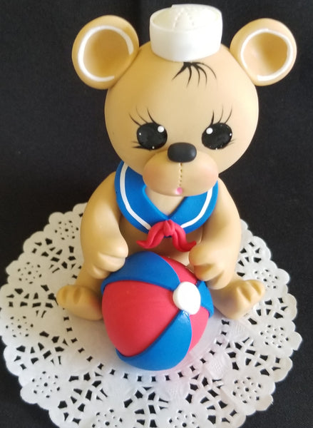 Sailor Teddy Bear Cake Topper Nautical Teddy Bear Baby Bear with Sailor Hat & Sailor Outfit - Cake Toppers Boutique
