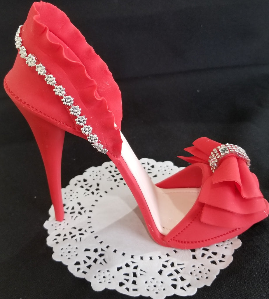 Sparkly Glitter Red Sole High Heel Card Cake Topper – House of Cakes