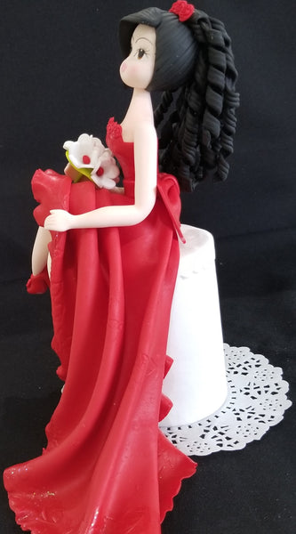 Quinceañera Cake Topper, Sweet Sixteen Cake, Birthday Cake Topper, 15th Birthday Cake Topper, Lady Dressed in Red Cake Toppers - Cake Toppers Boutique