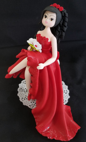 Quinceañera Cake Topper, Sweet Sixteen Cake, Birthday Cake Topper, 15th Birthday Cake Topper, Lady Dressed in Red Cake Toppers - Cake Toppers Boutique