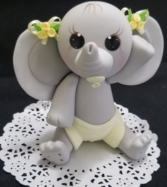 Gray and Yellow Elephant Cake Topper Baby Elephant For Cake and Centerpieces Decorations - Cake Toppers Boutique