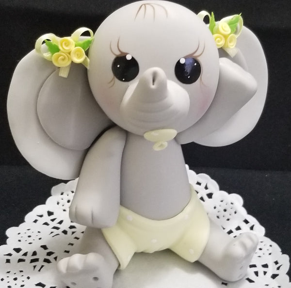 Gray and Yellow Elephant Cake Topper Baby Elephant For Cake and Centerpieces Decorations - Cake Toppers Boutique
