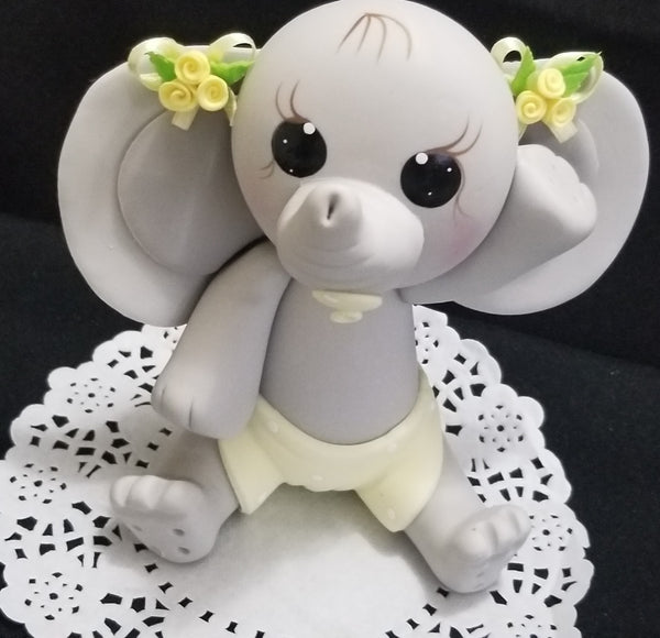 Gray and Yellow Elephant Cake Topper Baby Elephant For Cake and Centerpieces Decorations - Cake Toppers Boutique