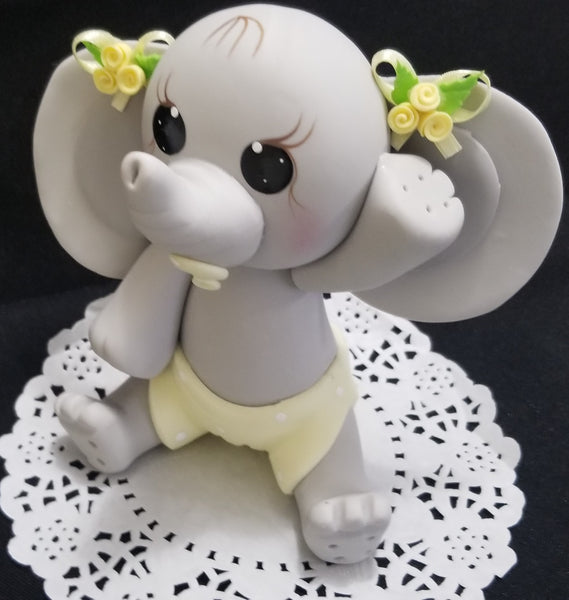 Gray and Yellow Elephant Cake Topper Baby Elephant For Cake and Centerpieces Decorations - Cake Toppers Boutique