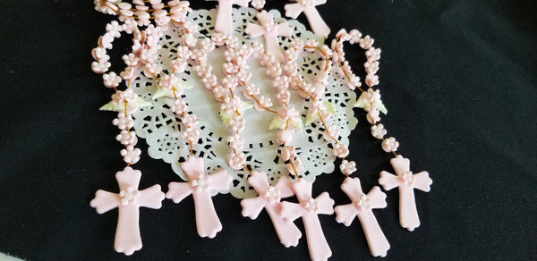 Baptism Favors Baptism Rosaries in White Pink and Blue Rosary Keepsake Flower Rosaries 36pcs - C T B