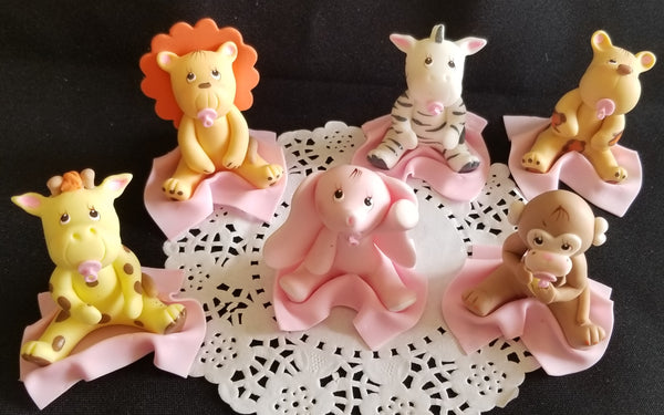 Jungle Cake Topper Safari Decorations Zoo Animals Pink & Blue Safari Baby Animals - Cake Toppers Boutique